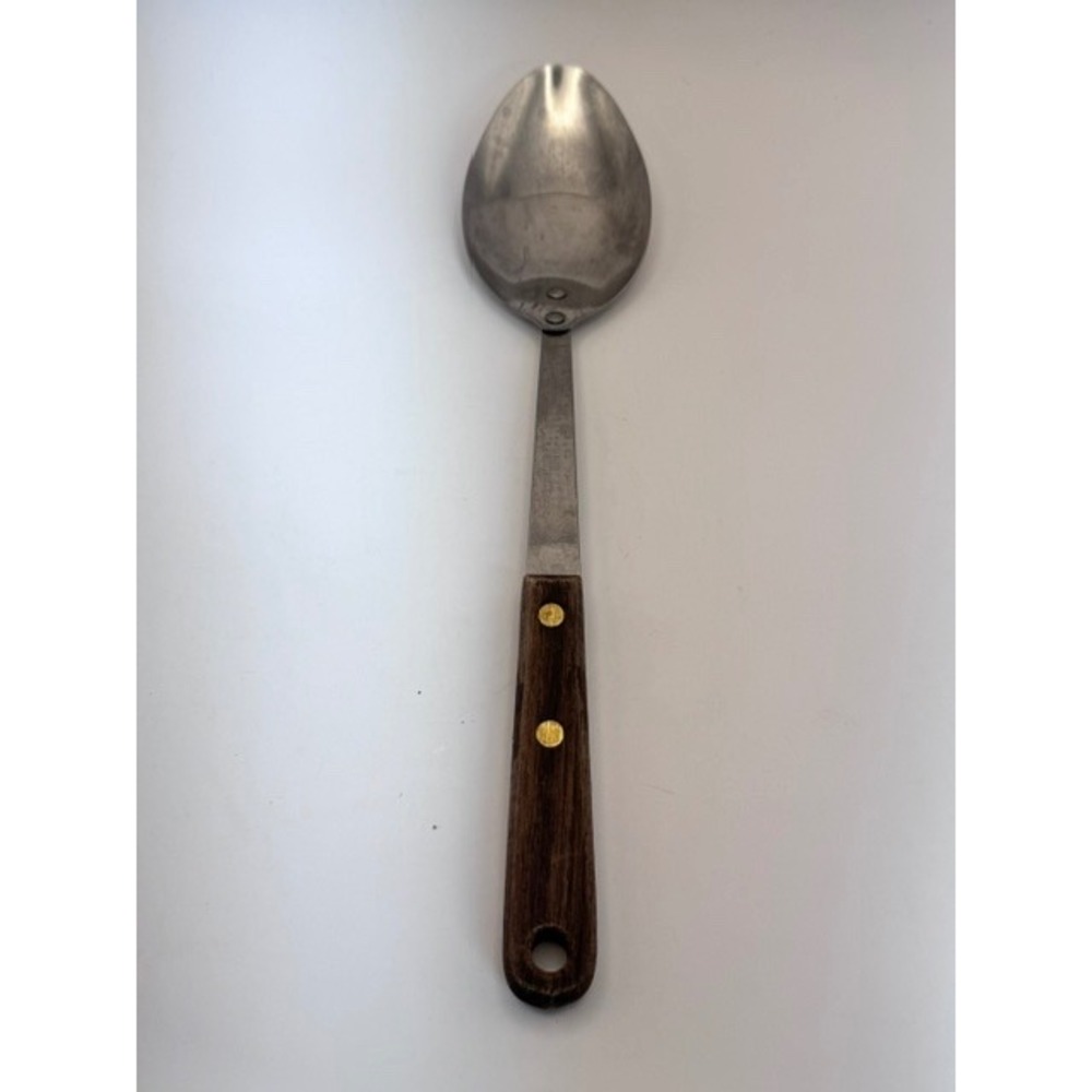 Robinson Vintage Stainless Steel Serving Spoon Wood Handle Brass Rivets 12 Inch